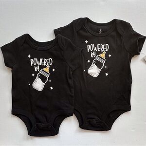 Lot of 2 Lullaby Lane milk baby bottle black bodysuit‎ baby 0-3 & 6-9 mo NWT